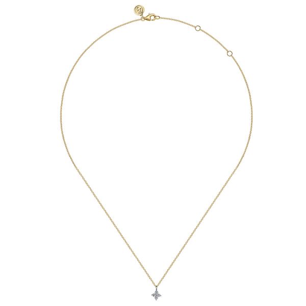 Gabriel & Co 14K White & Yellow Gold Diamond Flower Pendant Necklace (0.09 CTW) | Lusso Collection Image 2 Bradley's Jewelers Jacksonville, NC
