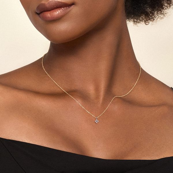 Gabriel & Co 14K White & Yellow Gold Diamond Flower Pendant Necklace (0.09 CTW) | Lusso Collection Image 3 Bradley's Jewelers Jacksonville, NC