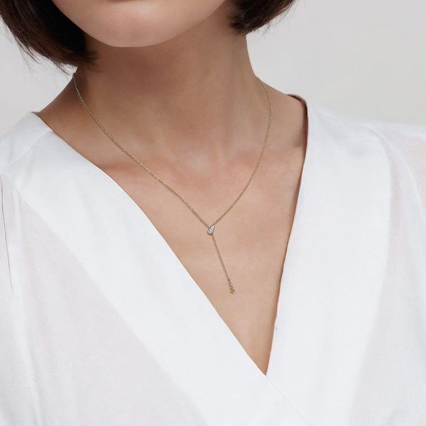 Gabriel & Co 14K Yellow Gold Diamond Bujukan “Y” Necklace (0.02 CTW) | Bujukan Collection Image 4 Bradley's Jewelers Jacksonville, NC