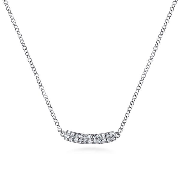 Gabriel & Co 14K White Gold Diamond Curved Bar Pendant Necklace (0.11 CTW) Bradley's Jewelers Jacksonville, NC