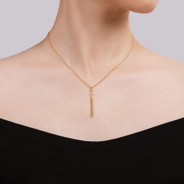 Gabriel & Co 14K Yellow Gold Diamond Spike Drop Pendant Necklace (0.02 CTW) | Contemporary Collection Image 3 Bradley's Jewelers Jacksonville, NC