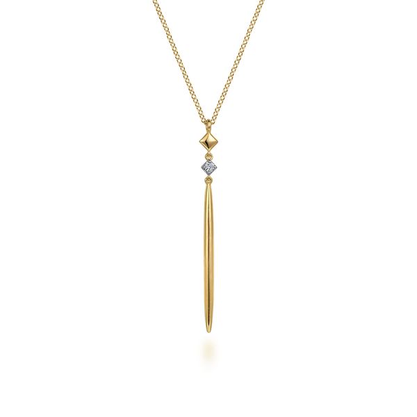 Gabriel & Co 14K Yellow Gold Diamond Spike Drop Pendant Necklace (0.02 CTW) | Contemporary Collection Bradley's Jewelers Jacksonville, NC