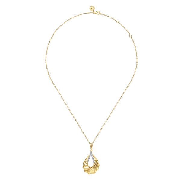 Gabriel & Co 14K Yellow Gold Diamond & Diamond Cut Pendant Necklace (0.11 CTW) | Contemporary Collection Image 2 Bradley's Jewelers Jacksonville, NC