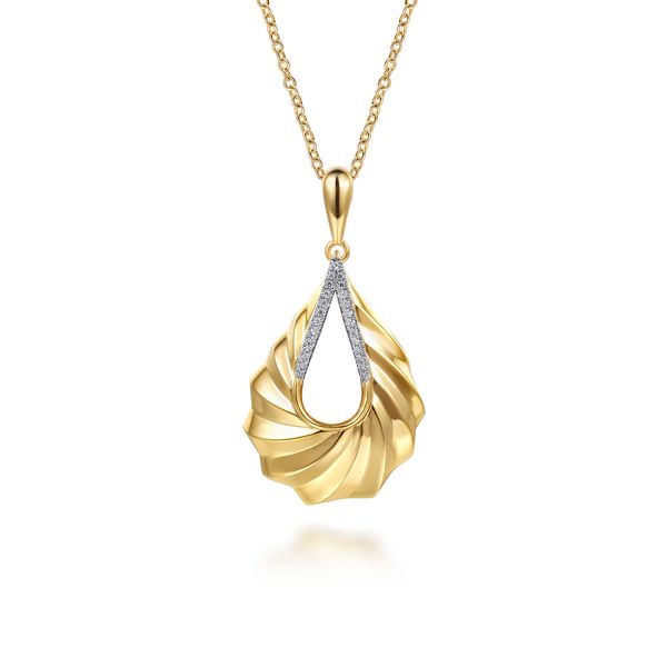 Gabriel & Co 14K Yellow Gold Diamond & Diamond Cut Pendant Necklace (0.11 CTW) | Contemporary Collection Bradley's Jewelers Jacksonville, NC