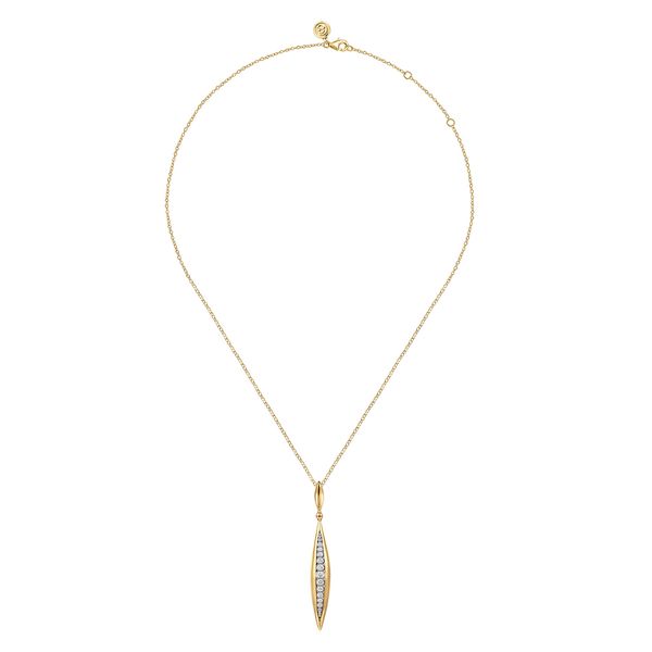 Gabriel & Co 14K Two-Tone Gold Diamond Bullet Drop Necklace (0.35 CTW) | Contemporary Collection Image 2 Bradley's Jewelers Jacksonville, NC