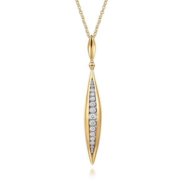 Gabriel & Co 14K Two-Tone Gold Diamond Bullet Drop Necklace (0.35 CTW) | Contemporary Collection Bradley's Jewelers Jacksonville, NC