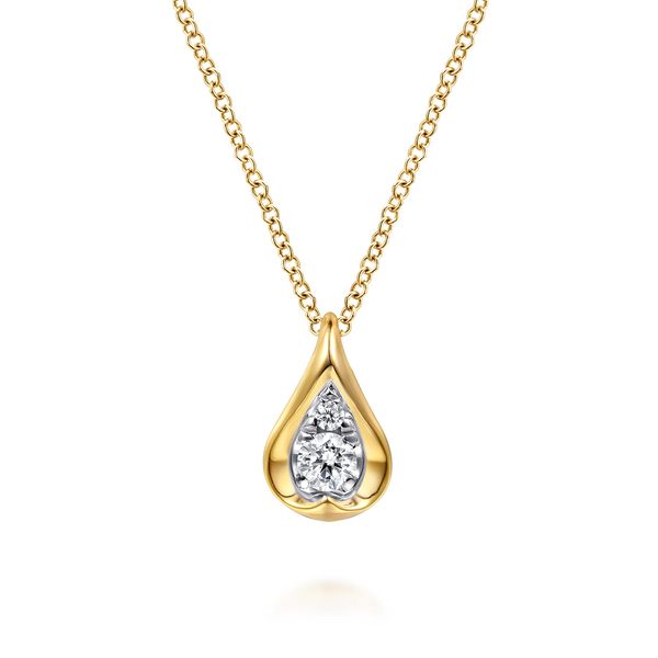 Gabriel & Co 14K Two-Tone Gold Diamond Teardrop Pendant Necklace – 0.18 Ctw Contemporary Collection Bradley's Jewelers Jacksonville, NC