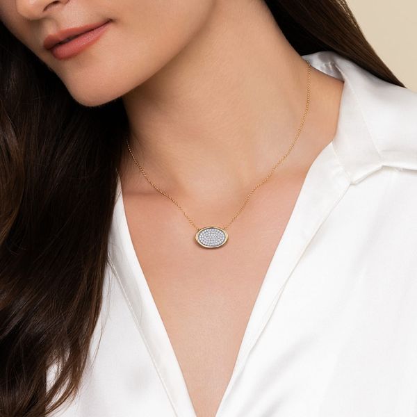 Gabriel & Co 14K Two-Tone Gold Pave Diamond Horizontal Oval Pendant Necklace – 0.74 Ctw Contemporary Collection Image 2 Bradley's Jewelers Jacksonville, NC