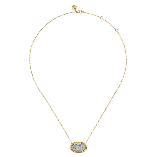Gabriel & Co 14K Two-Tone Gold Pave Diamond Horizontal Oval Pendant Necklace – 0.74 Ctw Contemporary Collection Image 3 Bradley's Jewelers Jacksonville, NC