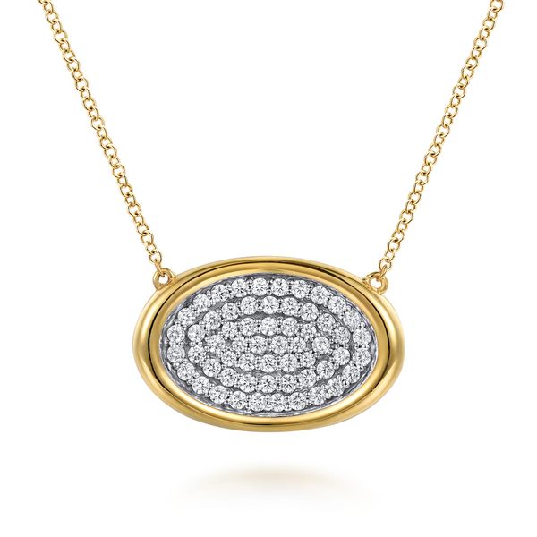 Gabriel & Co 14K Two-Tone Gold Pave Diamond Horizontal Oval Pendant Necklace – 0.74 Ctw Contemporary Collection Bradley's Jewelers Jacksonville, NC