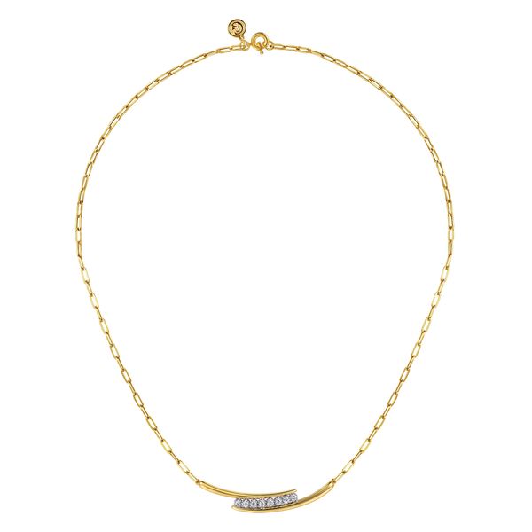 Gabriel & Co 14K Yellow Gold Diamond Bar Necklace with Hollow Paperclip Chain – 0.34 Ctw Contemporary Collection Image 2 Bradley's Jewelers Jacksonville, NC