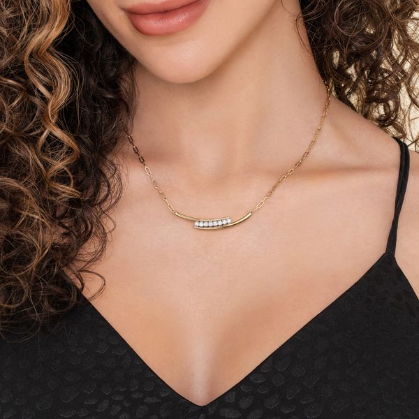 Gabriel & Co 14K Yellow Gold Diamond Bar Necklace with Hollow Paperclip Chain – 0.34 Ctw Contemporary Collection Image 3 Bradley's Jewelers Jacksonville, NC