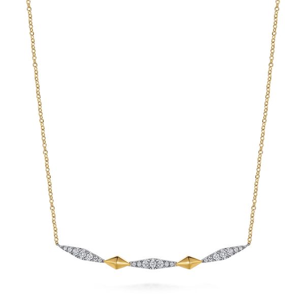 Gabriel & Co 14K Two-Tone Gold Diamond Kite Bar Necklace – 0.50 Ctw Kaslique Collection Bradley's Jewelers Jacksonville, NC