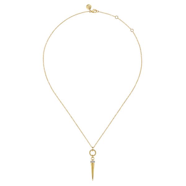 Gabriel & Co 14K Yellow Gold Bujukan Link & Diamond Bullet Drop Necklace – 0.07 Ctw Bujukan Collection Image 2 Bradley's Jewelers Jacksonville, NC