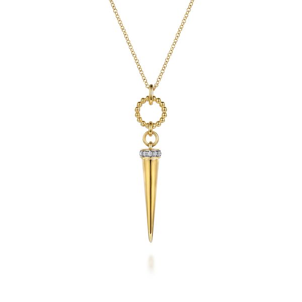 Gabriel & Co 14K Yellow Gold Bujukan Link & Diamond Bullet Drop Necklace – 0.07 Ctw Bujukan Collection Bradley's Jewelers Jacksonville, NC