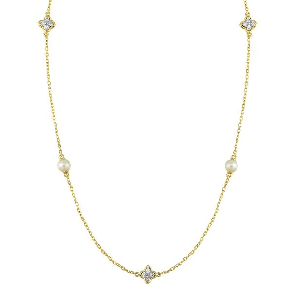 14K Yellow Gold Pearl & Diamond Pendant 0.16 CTW Round Diamonds Bradley's Jewelers Jacksonville, NC