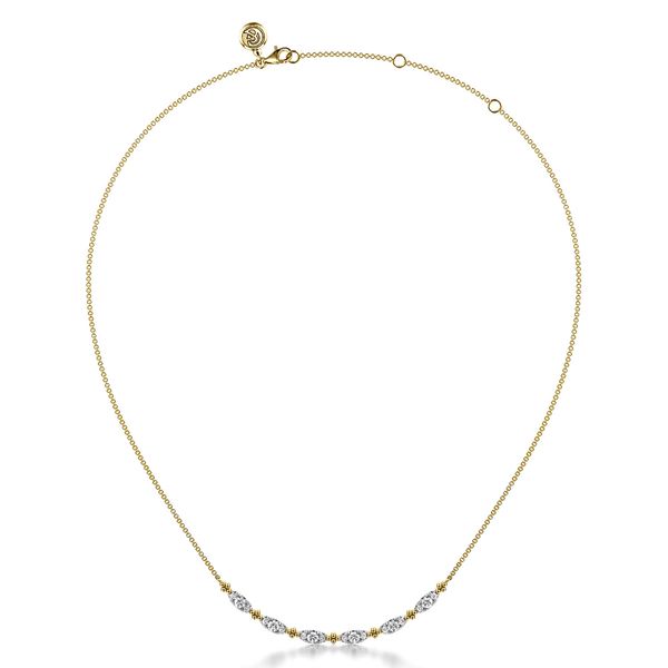 Gabriel & Co 14K Yellow Gold Diamond Curved Bar Necklace – 0.76 Ctw Bujukan Collection Image 2 Bradley's Jewelers Jacksonville, NC
