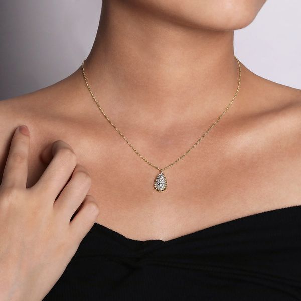 Gabriel & Co 14K Yellow Gold Diamond Pave Teardrop Bujukan Pendant – 0.26 Ctw Image 3 Bradley's Jewelers Jacksonville, NC
