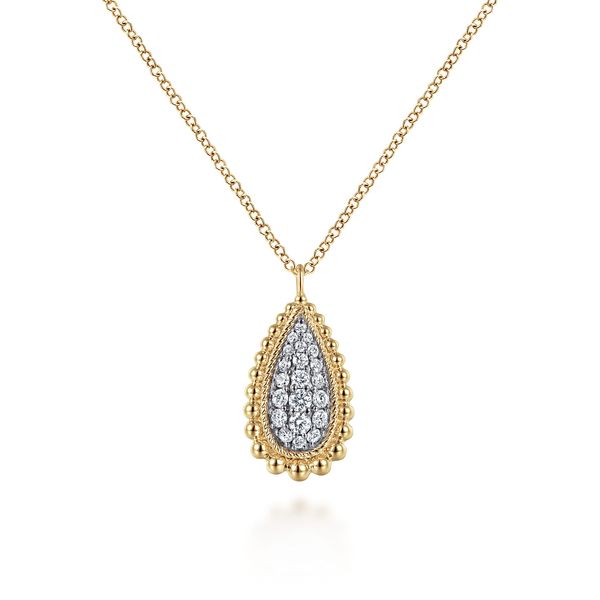 Gabriel & Co 14K Yellow Gold Diamond Pave Teardrop Bujukan Pendant – 0.26 Ctw Bradley's Jewelers Jacksonville, NC