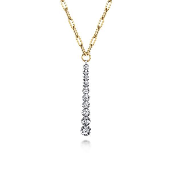 Gabriel & Co 14K Yellow & White Gold Diamond Vertical Bar Link Necklace – 0.49 Ctw Contemporary Collection Bradley's Jewelers Jacksonville, NC