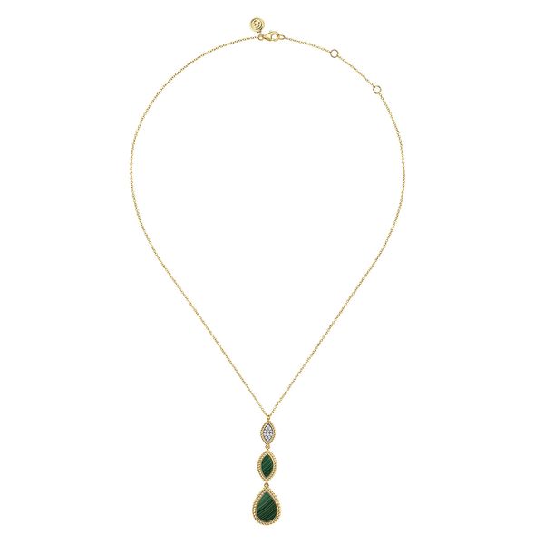 Gabriel & Co 14K Yellow Gold Malachite Hampton Collection Rope Drop Pendant – 0.08 Tw Round Diamonds Image 2 Bradley's Jewelers Jacksonville, NC