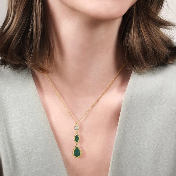 Gabriel & Co 14K Yellow Gold Malachite Hampton Collection Rope Drop Pendant – 0.08 Tw Round Diamonds Image 3 Bradley's Jewelers Jacksonville, NC