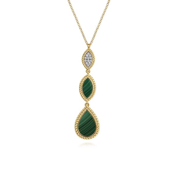 Gabriel & Co 14K Yellow Gold Malachite Hampton Collection Rope Drop Pendant – 0.08 Tw Round Diamonds Bradley's Jewelers Jacksonville, NC