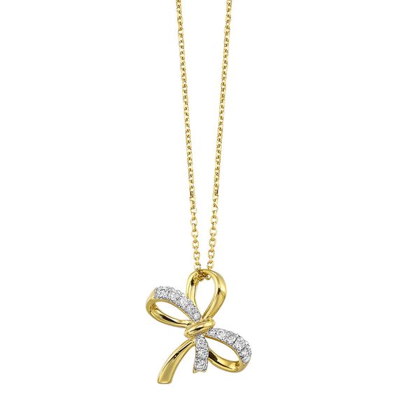 14K Yellow Gold Diamond Bow Knot Pendant 0.10 CTW Bradley's Jewelers Jacksonville, NC