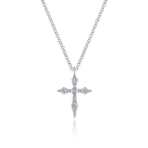 Gabriel & Co 14K White Gold Sculpted Diamond Cross Pendant – 0.09 Ctw Kaslique Collection Bradley's Jewelers Jacksonville, NC