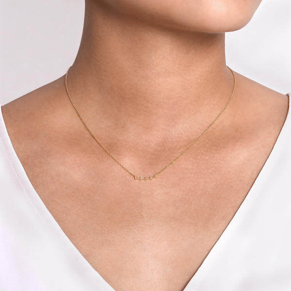 Gabriel & Co 14K Yellow Gold Diamond Stations Curved Bar Necklace – 0.05 Ctw Lusso Collection Image 3 Bradley's Jewelers Jacksonville, NC