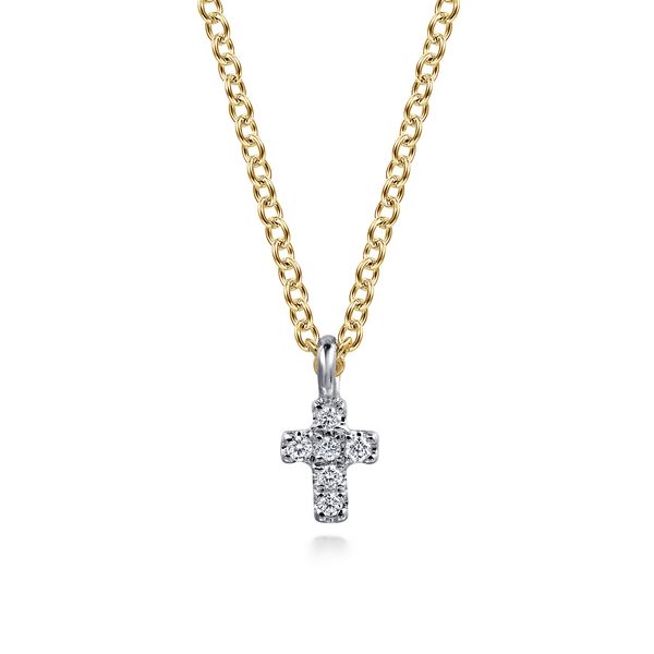 Gabriel & Co 14K Yellow & White Gold Diamond Cross Pendant Necklace – 0.03 Ctw Lusso Collection Bradley's Jewelers Jacksonville, NC