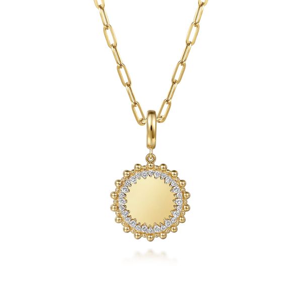 Gabriel & Co 14K Yellow Gold Diamond Round Enhancer Pendant Image 3 Bradley's Jewelers Jacksonville, NC