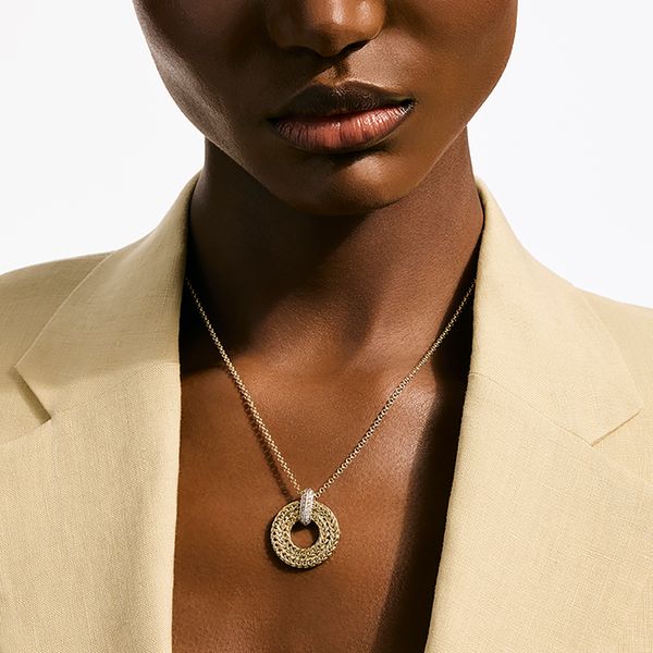 John Hardy Icon Link 14K Gold Diamond Pavé Pendant .21Ctw on 2mm Rolo Chain Necklace Image 2 Bradley's Jewelers Jacksonville, NC