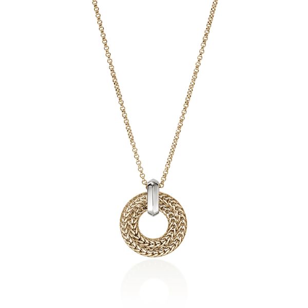 John Hardy Icon Link 14K Gold Diamond Pavé Pendant .21Ctw on 2mm Rolo Chain Necklace Image 4 Bradley's Jewelers Jacksonville, NC