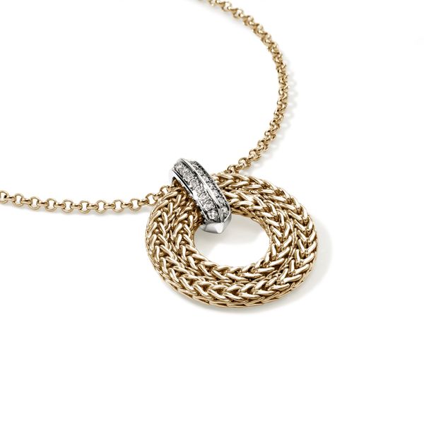 John Hardy Icon Link 14K Gold Diamond Pavé Pendant .21Ctw on 2mm Rolo Chain Necklace Bradley's Jewelers Jacksonville, NC