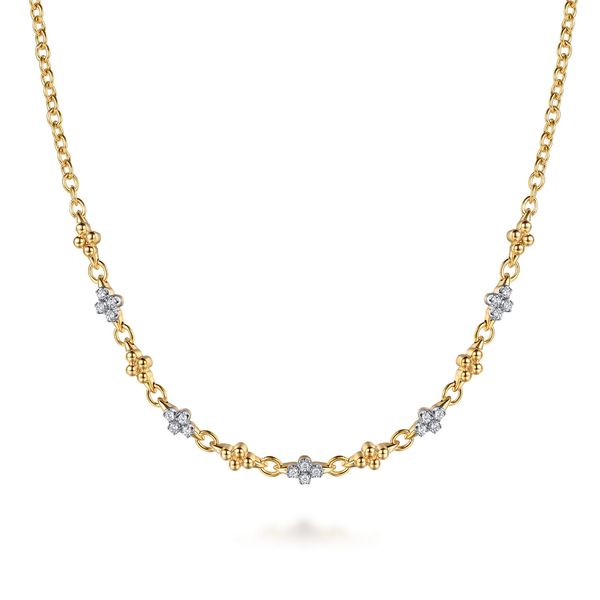 Gabriel & Co. Bujukan 14K Yellow Gold 0.43 CTW Diamond Clover Tennis Necklace Bradley's Jewelers Jacksonville, NC