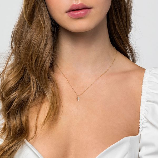Gabriel & Co. Contemporary 14K Yellow Gold Diamond Cross Pendant Necklace with 0.13 CTW Diamonds Image 3 Bradley's Jewelers Jacksonville, NC