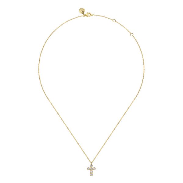 Gabriel & Co. Contemporary 14K Yellow Gold Diamond Cross Pendant Necklace with 0.34 CTW Diamonds Image 2 Bradley's Jewelers Jacksonville, NC