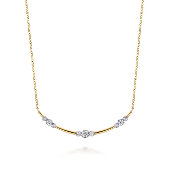 Gabriel & Co. Contemporary 14K Yellow Gold 0.34 CTW Diamond Station Bar Necklace Bradley's Jewelers Jacksonville, NC