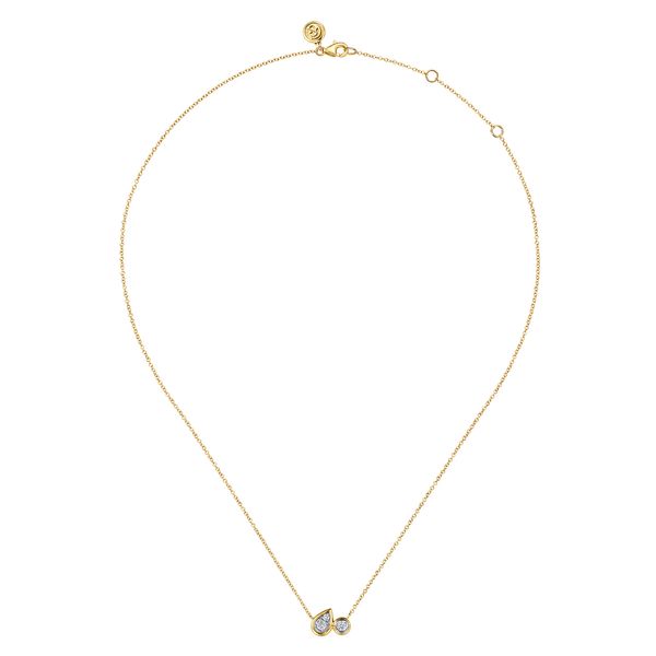 Gabriel & Co. Contemporary 14K Yellow Gold Pear & Round Diamond 0.23 CTW Pendant Necklace Image 2 Bradley's Jewelers Jacksonville, NC