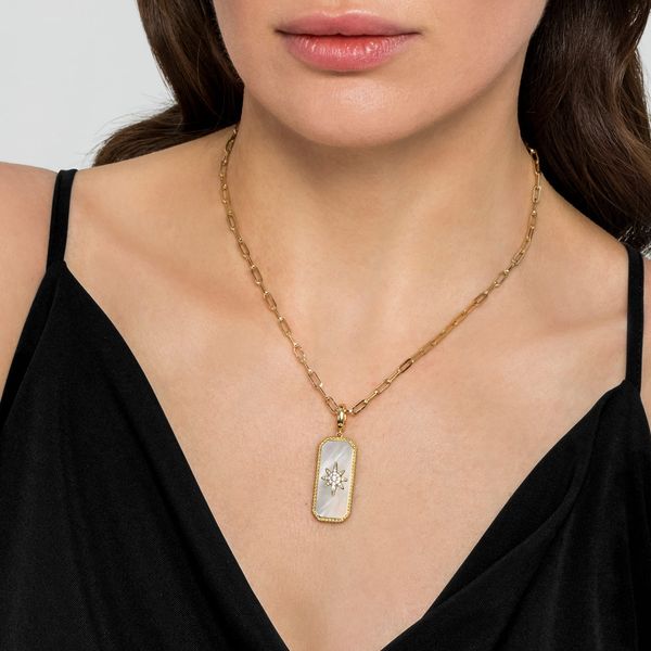 Gabriel & Co. 14K Yellow Gold Bujukan Diamond & White Mother of Pearl Medallion Pendant Image 4 Bradley's Jewelers Jacksonville, NC