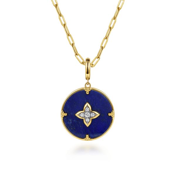 Gabriel & Co. 14K Yellow Gold Bujukan .14 Ctw Diamond Clover Medallion Pendant Image 3 Bradley's Jewelers Jacksonville, NC