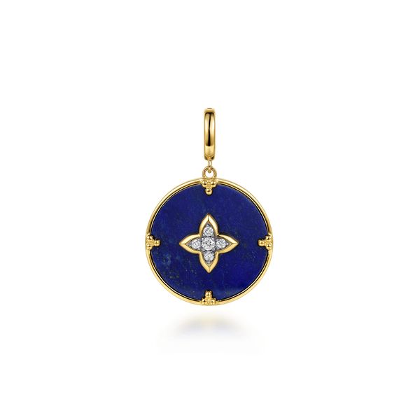 Gabriel & Co. 14K Yellow Gold Bujukan .14 Ctw Diamond Clover Medallion Pendant Bradley's Jewelers Jacksonville, NC