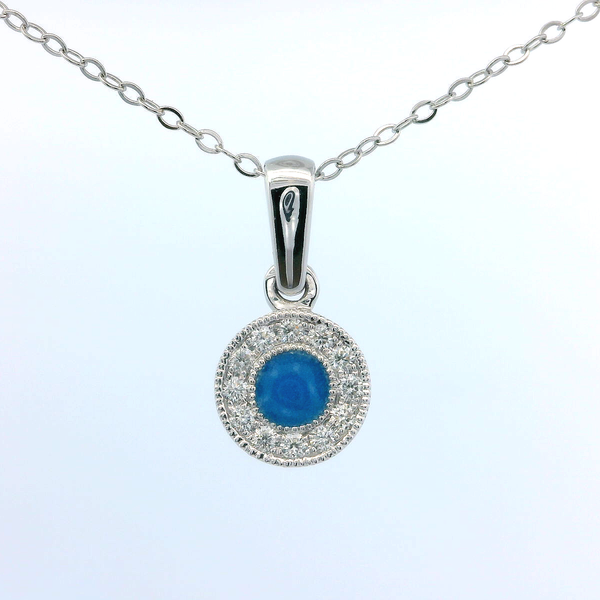 Lume Glow Blue 14K White Gold Diamond Halo Pendant Bradley's Jewelers Jacksonville, NC