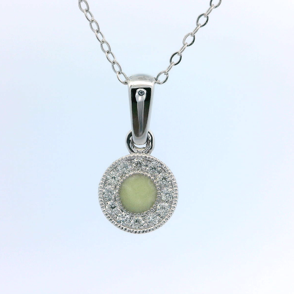 Lume Glow Light Green 14K White Gold Diamond Halo Pendant Bradley's Jewelers Jacksonville, NC