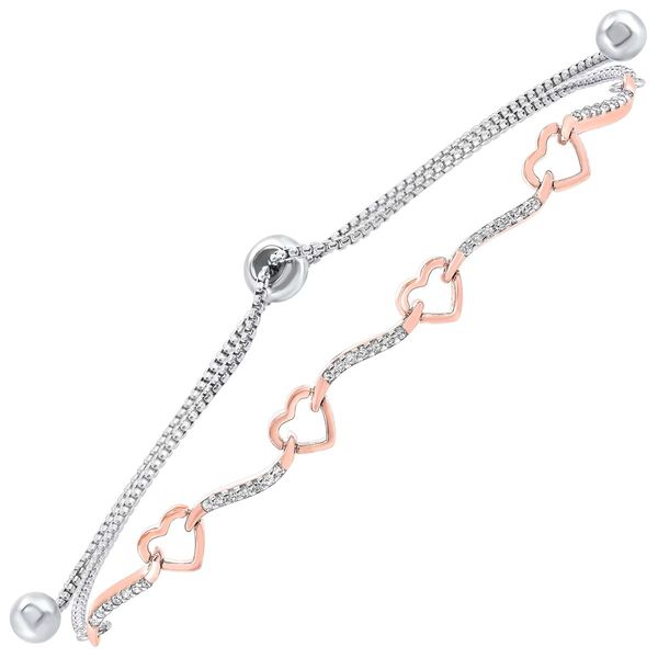 Ladies Sterling Silver Diamond Bolo Bracelet with Rose Hearts 1/8CTW Bradley's Jewelers Jacksonville, NC