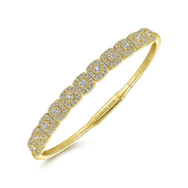 Gabriel & Co Yellow 14K Bujukan Halo Diamond Station Bangle – 1.00 Ctw, Length 6.25 Image 2 Bradley's Jewelers Jacksonville, NC