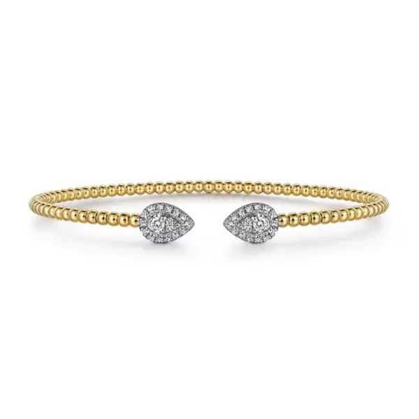 Gabriel & Co 14K Yellow Gold Diamond Pear Shape Bangle – 0.32 Tw, Length 6.25 Bradley's Jewelers Jacksonville, NC