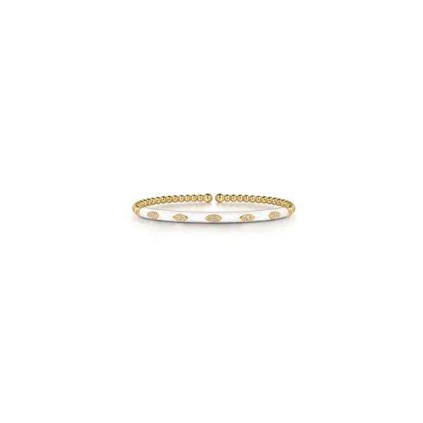 Gabriel & Co 14K Yellow Gold Beads and Diamond Split Bangle – 0.11 Tw, Round G/H Si2 Bradley's Jewelers Jacksonville, NC