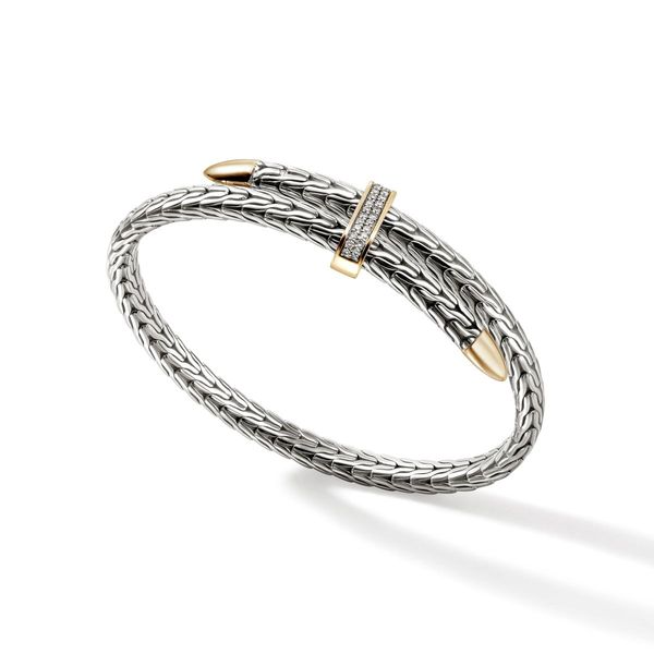 John Hardy Spear Gold and Silver Diamond Pave Flex Cuff .24CTW Image 2 Bradley's Jewelers Jacksonville, NC
